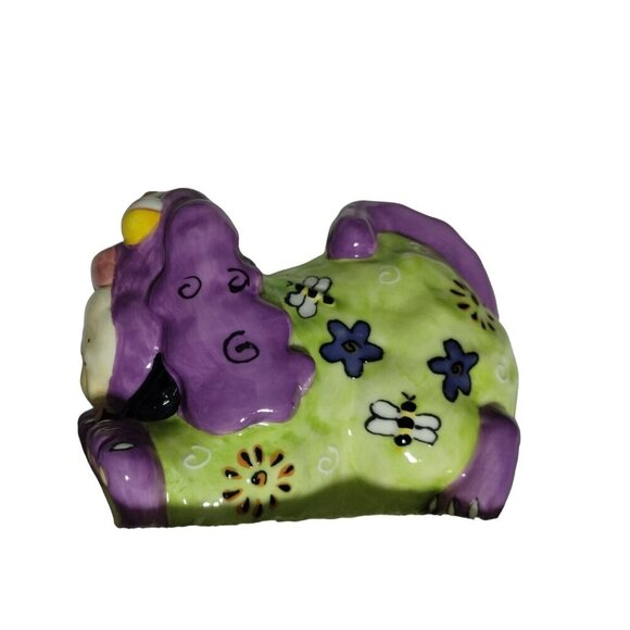 2002 CBK LTD Whimsical Colorful Ceramic Dog Figurine with Flowers & Swirls & Bee - Picture 4 of 11